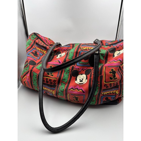 Disney Mickey Mouse  Zipper Duffle Bag  1990's  Multicolor Retro Print All over - Picture 2 of 9